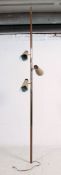 A fabulous 1950's rare floor to ceiling teak standard lamp pole with adjustable 3 conical original