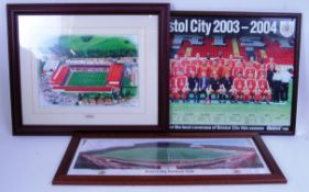 BRISTOL CITY: A collection of 3x framed and glazed Bristol City Football Club related prints,