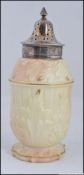 A Locke & Co Worcester sugar caster having a silver plated finial topped cover with circular