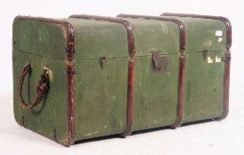 A 19th century green and canvas bound steamer trunk with hinged centre - ideal as conversion to a