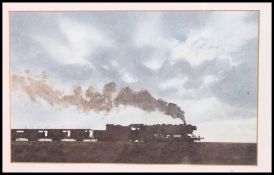 2 stunning framed and glazed prints, one of a steam train in silhouette entitled Skyline,