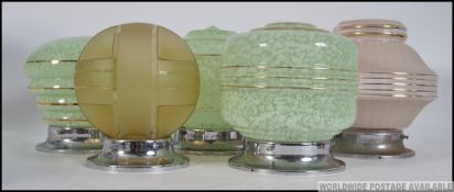A collection of 5 1930's / 20th century Art Deco glass light shades to include mottled glass,
