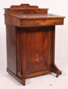 An Edwardian mahogany inlaid davenport desk having tooled leather hinged top with hinged stationary