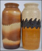 2 vintage West German pottery vases of large from both being marked for Bay Keramic. Measures: 40cm.