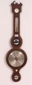 A 19th century Georgian mahogany barometer having silvered dial and thermometer being marked for M