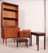 A retro 1970's teak upright cabinet together with vintage piano stool, teak side cabinet,