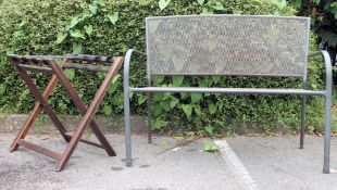 A contemporary metal garden bench / cafe bench having wireworked seat and back rest.