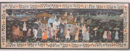 A large framed and glazed asiatic batique painting picture of canvas / silk. Framed and glazed.