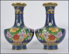 A pair of 20th century Chinese cloisonne enamel vases,