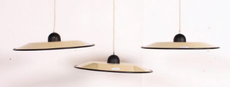 A set of 3 1950's Thorn Flying Saucer metal pendant lamp / diffuser shades.