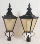 A Pair of Victorian painted copper street light tops, with applied makers plaque for D. W.