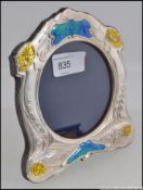 A good 925 Art Nouveau style silver and enamel easel back picture frame . Measures: 16cm L.