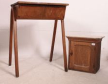 A 1950's childs school desk raised on bentwood supports with hinged top together with a shabby chic