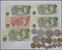 A mixed collection of coins to include : 1921 Crown , 1993 £5 coin,