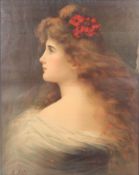 A 1950's mid century retro portrait study print of a maiden singed A. Ast. Framed and glazed.