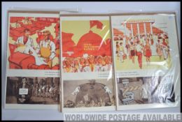 3 vintage 1980's Russian propaganda posters in colour and black and white with notation.