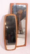 2 vintage 20th century atomic style teak wood wall mirrors.