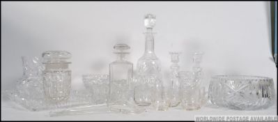 A good collection of quality cut glass items to include a salad bowl with glass spoon and fork,