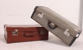 A vintage mid century vinyl two tone suitcase by Skylark together with a leather suitcase circa