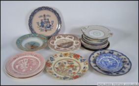 Mixed lot of antique and vintage retro plates and dishes to include : Masons , Burslem Ware , W&B ,