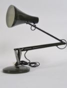 A vintage retro industrial Herbert Terry anglepoise lamp light in khaki green colour. 85cm tall.