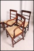 A harlequin set of 6 regency bar back mahogany dining chairs all with the same upholstered drop in