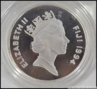A silver 5 dollar proof coin - Elizabeth II Fiji 1994.