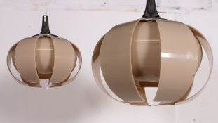 A retro 1970's plastic ( beige ) chrome and plastic folded leaf pendant lamp shade together with