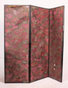 A large early 20th century 3 fold ladies dressing screen having ebonised frame with beautiful