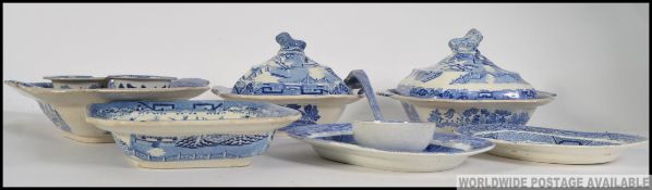 A good collection of blue and white ceramics to include Victorian and 20th century examples ,
