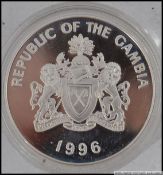 A silver 20 Dalasis proof coin - Republic of the Gamba.