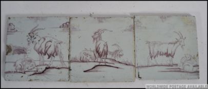 WITHDRAWN Three c18th century likely Dutch Delft painted tin glazed tiles.