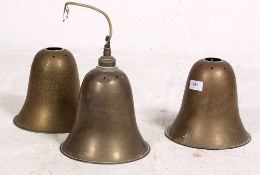 3 vintage brass pendant lamp shades,