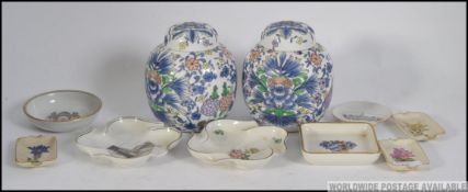 2 large foliate adorned Chinese ginger jars complete with the lids together with a selection of pin