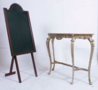 A retro 20th century blackboard on easel support together with a louis style rococo console hall