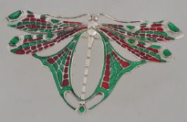 A large silver and plique-a-jour enamel set bug brooch in the form of a butterfly with wonderul