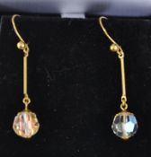 A pair of vintage 9ct gold Aurora Borealis crystal drop earrings with hoop clip fasteners with