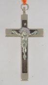 A Victorian white metal and ebony inlaid crucifix cross. Measures 7.5cms.