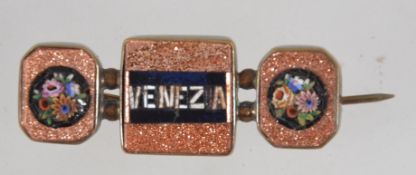 A vintage Italian grand tour goldstone and micro mosaic brooch with central plaque with micro