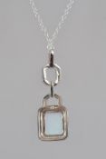 A 925 silver Art Deco style pendant necklace with large opalite set pendant with CZ halo strung on
