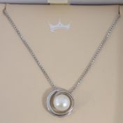 A 925 silver and pearl necklace by Jersey Pearl in presentation box. Marked 925.
