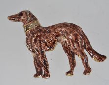 A vintage yellow metal enamel brooch pin in the form of a Bolshoi dog set with a rhinestones collar