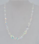A vintage faceted tear drop AB crystal glass bead necklace with AB rhinestone set clip clasp in the