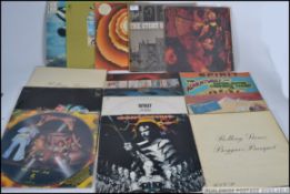 A collection of vinyl long play records