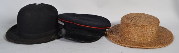 A 20th Century London makers gents bowlers hat along with a Ridgmons straw hat and a