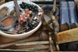A good collection of curious to include dress makers scissors , brass and copper wares ,