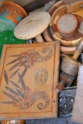 A large collection of vintage carved wooden treen wear to include baskets bowls etc (please see