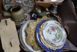 A collection of ceramics to include Spode , Doulton , ink bottles , a brass horse paper weight etc.