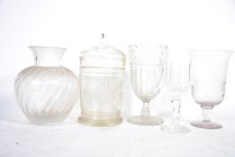A good group of Victorian celery glass with gilt decoration to include vases , biscuit barrel etc.