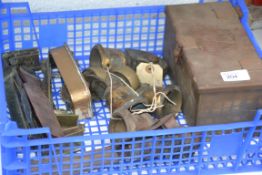 A collection of brasswares to include a set 19th century brass castors,